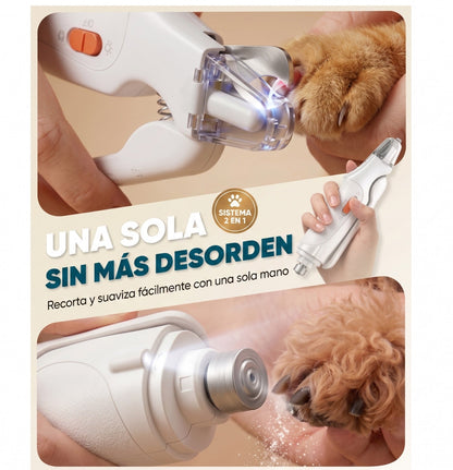 Cortauñas eléctrico Argos 2 en 1 cortando la uña de un perro con luz LED