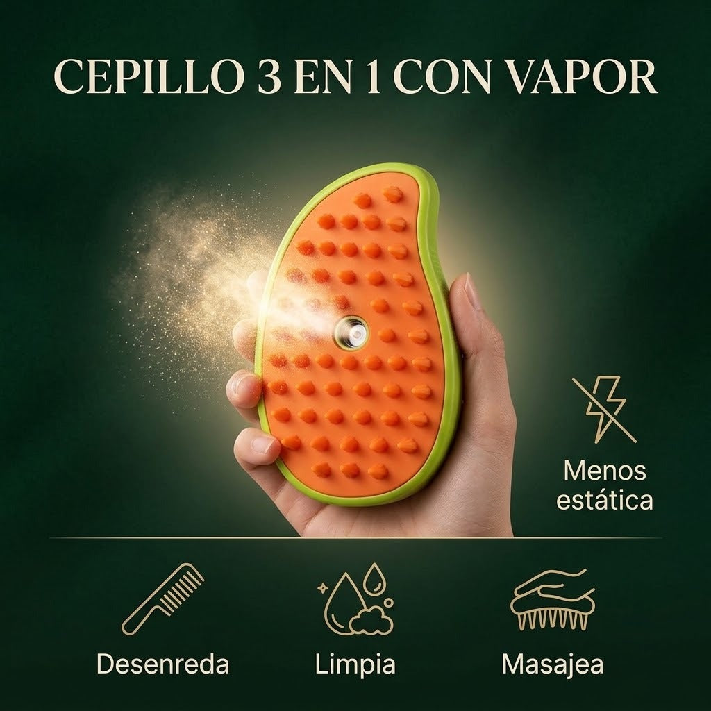 Cepillo 3 en 1 con vapor: desenreda, limpia y masajea